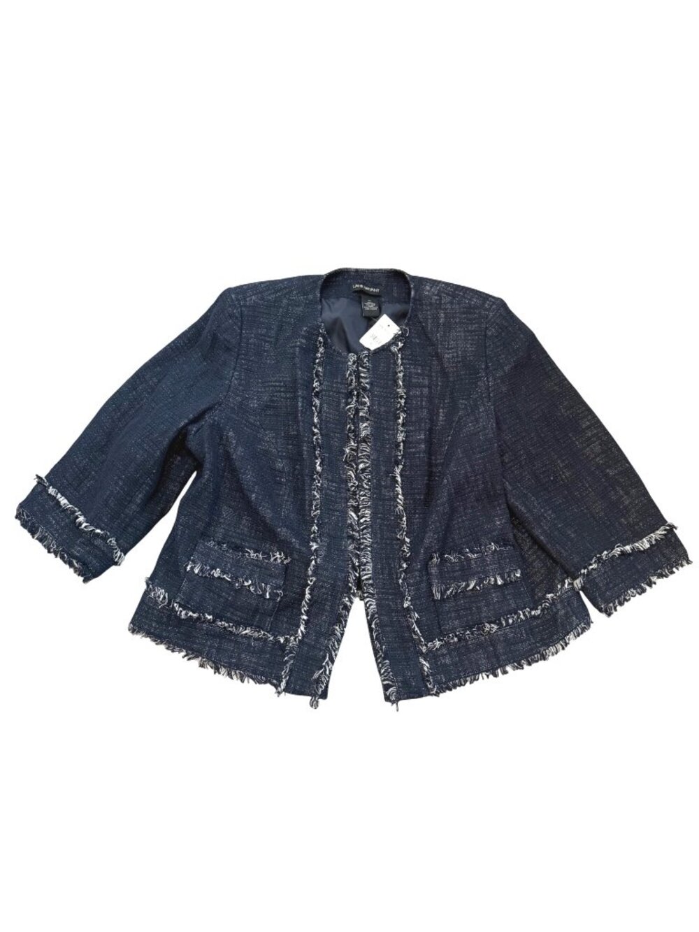 Lane Bryant Women's Open Front Jacket Sz 20 Summer Chic Tweed Fringe Linen Blend